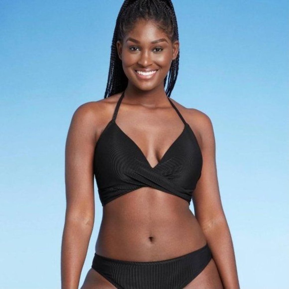 NEW Shade & Shore Ribbed Wrap Front Bikini Top Size 34D